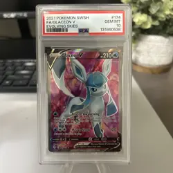 2021 POKEMON SWORD & SHIELD EVOLVING SKIES #174 FULL ART/GLACEON V PSA 10 - Image 1
