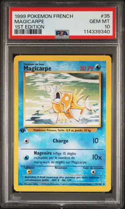 1999 Pokemon FRENCH 1st Edition Base Set Magicarpe-Magikarp 35/102 PSA 10 GEM - Image 1