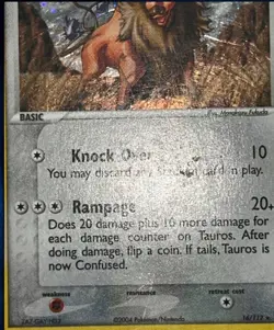 Pokemon Card Tauros 16/112 FireRed/LeafGreen Holo Rare MP - Image 2
