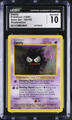 Pokemon English Gastly 50/102 1999 Base Set (Shadowless) CGC 10 not PSA - Image 1