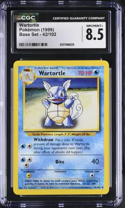 Pokemon English Wartortle 42/102 1999 Base Set - Unlimited CGC 8.5 not PSA - Image 1