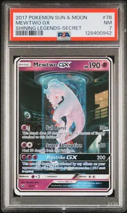 2017 Pokemon Sun and Moon Shining Legends Secret Rare Mewtwo Gx #78 PSA 7 - Image 1