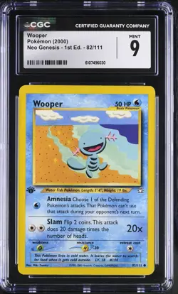 Pokemon English Wooper 82/111 2000 Neo Genesis - 1st Edition CGC 9 not PSA - Image 1