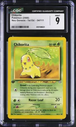 Pokemon English Chikorita 54/111 2000 Neo Genesis - 1st Edition CGC 9 not PSA - Image 1