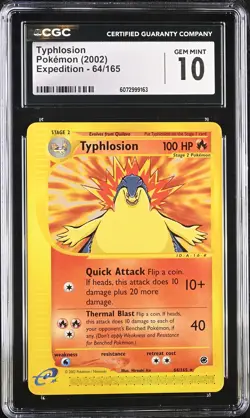 CGC 10 GEM MINT Typhlosion 2002 Expedition 64/165 Pokemon Card - Image 1