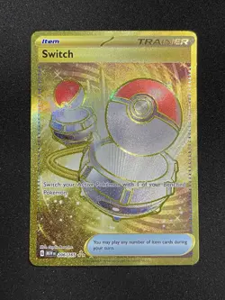 Pokemon Switch Trainer Item Gold Holo Hyper Rare Scarlet & Violet 151 206/165 NM - Image 2