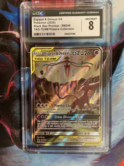 Pokemon TCG Espeon & Deoxys GX SM240 Black Star Promo Holo Graded 8 Mint CGC - Image 1
