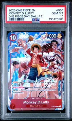 2025 ONE PIECE ST10-006 MONKEY D LUFFY ONE PIECE DAY DALLAS PROMO ENGLISH PSA 10 - Image 1