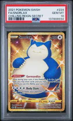 Pokemon TCG Snorlax Chilling Reign Secret Rare Card 224/198 PSA 10 - Image 1