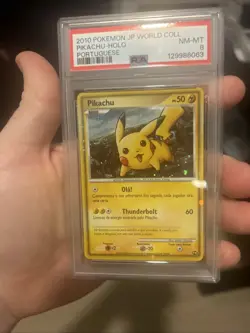 Pokemon Card World Collection 2010 Portuguese Pikachu PW HolO Promo LPRARE PSA-8 - Image 1
