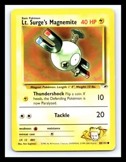 💥 Lt. Surge's Magnemite (Gym Heroes Set Pokemon 2000) Vintage # 80/132 - Image 1