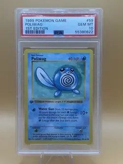 1999 Pokemon Shadowless 1st Edition Base Set Poliwag #59 PSA Gem Mint 10 - Image 1