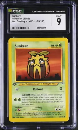 Pokemon English Sunkern 83/105 2002 Neo Destiny - 1st Edition CGC 9 not PSA - Image 1