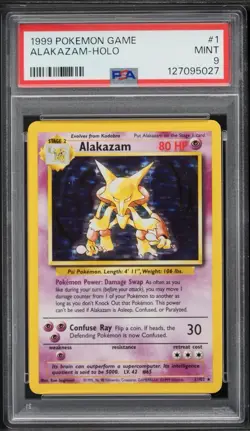 1999 Pokemon TCG Alakazam Base Set Holo Unlimited Rare #1 PSA 9 Mint - Image 1