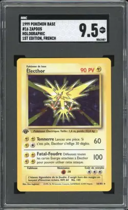 1999 Pokemon FRENCH 1st Edition Base Set Electhor-Zapdos Holo 16/102 SGC 9.5 - Image 1