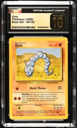 Pokemon Card Onix 56/102 1999 Base Set CGC PRISTINE 10 - Image 1