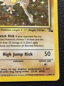 Pokemon TCG Hitmonlee 1999 Fossil Holo Card 7/62 Unlimited Holo Rare MP - Image 5