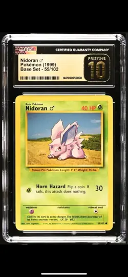 CGC 10 PRISTINE Nidoran 55/102 Base Set Pokemon Card - Image 1