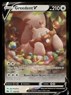 Pokemon Cards Greedent V 120/159 Crown Zenith Holo Rare V NM *4 - Image 1