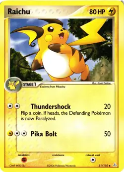 Pokemon TCG EX Holon Phantoms Raichu Uncommon 51/110 DMG - Image 1