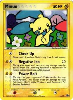 Pokemon TCG Minun Holo Card 4/17 POP Series 3 Rare VLP - Image 1