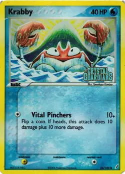 Pokemon TCG Krabby 54/100 Crystal Guardians Reverse Holo Stamped DMG - Image 1