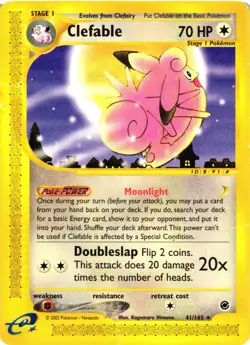 Pokemon TCG Clefable Expedition Base Set Regular Rare Card 41/165 DMG - Image 1