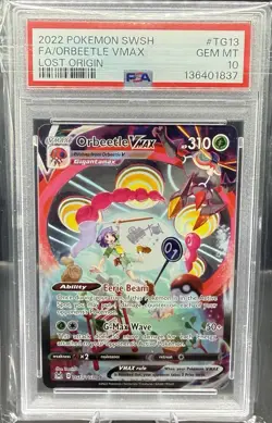 2022 POKEMON LOST ORIGIN #TG13 FULL ART/ORBEETLE VMAX PSA 10 - Image 1
