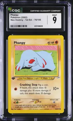 Pokemon English Phanpy 76/105 2002 Neo Destiny - 1st Edition CGC 9 not PSA - Image 1