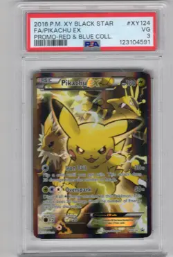 2016 Pokemon Pikachu EX XY 124 Black Star Promo - Red And Blue Collection PSA 3 - Image 1