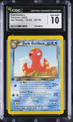 Pokemon Dark Octillery 62/105 2002 Neo Destiny - 1st Edition CGC 10 not PSA - Image 1