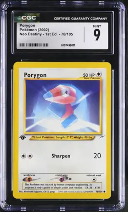 Pokemon English Porygon 78/105 2002 Neo Destiny - 1st Edition CGC 9 not PSA - Image 1
