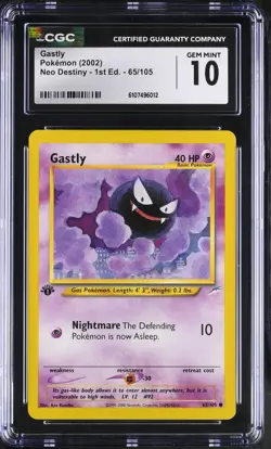 Pokemon English Gastly 65/105 2002 Neo Destiny - 1st Edition CGC 10 not PSA - Image 1