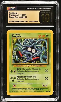 Pokemon 1999 CGC PRISTINE 10 Base Set Tangela 66/102 - Image 1