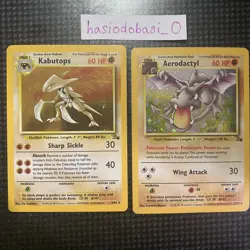 Pokemon Kabutops 09/62 LP & Aerodactyl 01/62 HP Fossil Holo Rare Unlimited Set - Image 1