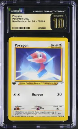 Pokemon Porygon 78/105 2002 Neo Destiny - 1st Edition CGC 10 Pristine BL not PSA - Image 1