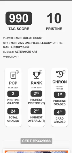 BOEUF BURST OP12-060 LEGACY OF THE MASTER ALT EVENT ONE PIECE TCG PRISTINE 10 - Image 3