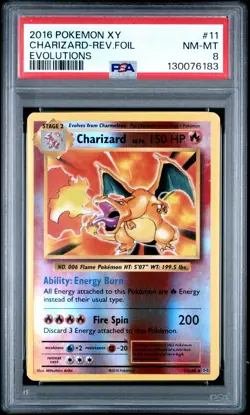 2016 Pokemon XY Evolutions: Charizard Reverse Holo #11, PSA 8 NM-MT, Rare! - Image 1