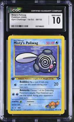 Pokemon English Misty's Poliwag 89/132 2000 Gym Challenge - 1st Edition CGC 10 n - Image 1