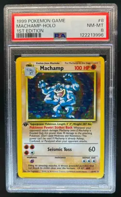 1999 Pokemon 1st Edition Machamp Holo #8/102 PSA 8 - Image 1