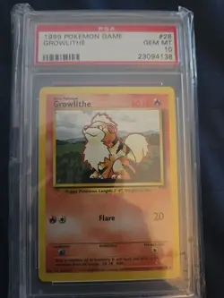 Growlithe PSA 10 Pokemon Base Set 1999 #28 Old Cert - Image 1