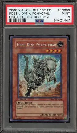 Yu-Gi-Oh! Fossil Dyna Pachycephalo 1st Edition Secret Rare LODT-EN099 PSA 9 Mint - Image 1