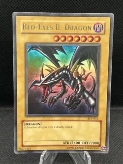 Vintage 1996 Yu-Gi-Oh! TCG Red Eyes Black Dragon SDJ-001 Holo Rare - Image 1