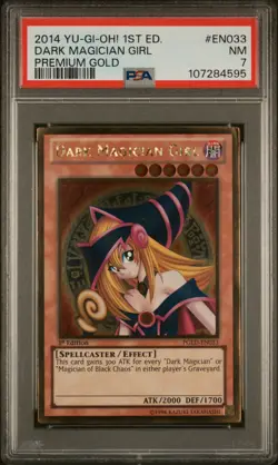 2014 YUGIOH 1ST ED PGLD-EN033 DARK MAGICIAN GIRL GOLD RARE 1st Edition PSA 7 - Image 1