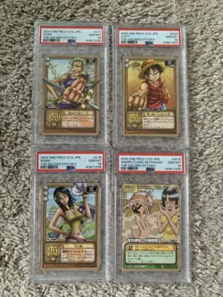PSA 10 2004 BANDAI ONE PIECE JAPANESE THE GOLDEN CITY IN THE SKY Lot (4) - Image 1