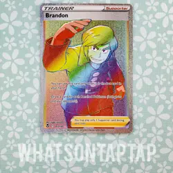Pokemon Card Brandon 203/195 Secret Rare Sword Shield Silver Tempest Singles NM - Image 1