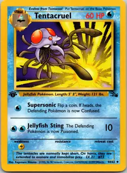 Tentacruel 44/62 1st Edition LP Pokemon Card TCG Fossil - Image 1