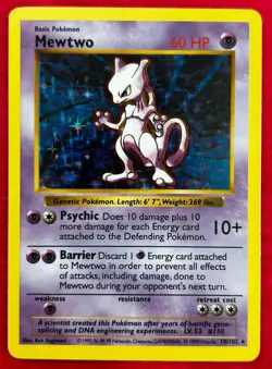 Mewtwo Shadowless 10/102 Base Set Holo Basic Holo Rare 60 HP Pokemon TCG Card - Image 1