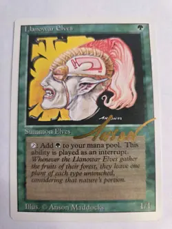 Gold Signed Llanowar Elves LP Revised Artist Anson Maddocks 1994 MTG EDH Vintage - Image 1