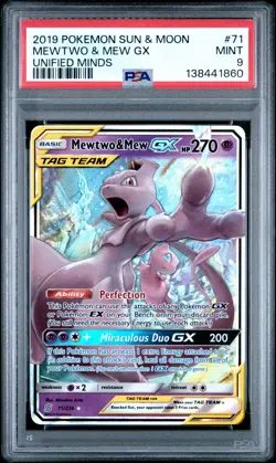 Mewtwo & Mew Gx Pokemon Sun & Moon Unified Minds 71/236 PSA 9 - Image 1